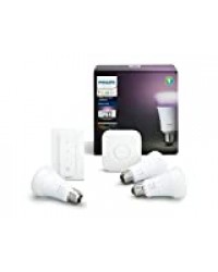 Philips Hue Kit de démarrage White and Color Ambiance 3 x E27 9.5 W [pont et interrupteur avec variateur inclus] - Fonctionne avec Alexa