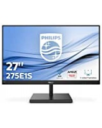 Philips Monitor Gaming 275E1S Monitor, 27 "IPS, AMD Freesync, Quad HD 2560 x 1440, 75 Hz, 4 ms, HDMI, Displayport, VGA, sans Scintillement, Faible Lumière Bleue, VESA, Noir