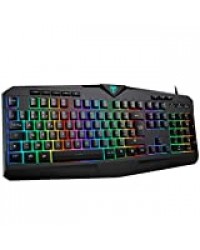 PICTEK Clavier Gamer RGB Filaire AZERTY USB Rétroéclairage LED [Nouvelle Version 2019] avec 8 Touches Multimédia Indépendant et 25 Touches Anti-ghosting pour PC, PS4, Ordinateur Portable/Bureau, Mac