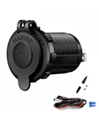 Prise de courant de prise allume-cigare 12V / 24V, adaptateur adaptateur de prise de chargeur marin étanche pour voiture marine moto ATV RV, avec fiche de prise d'allume-cigare à fusible pour bateau