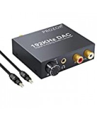 PROZOR 192KHz DAC Convertisseur Numérique SPDIF Optique Coaxial Toslink vers Analogique Audio Stéréo L/R RCA Jack 3,5mm Adaptateur Convertisseur Volume Réglable Box TV HD Blu-ray PS3 PS4 Xbox Amps