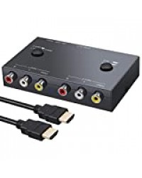 PROZOR 2 Ports Commutateur RCA à HDMI Convertisseur AV vers HDMI Prise en Charge RCA vers HDMI PAL/NTSC avec lecteurs DVD WII N64 PS1 PS2 PS3 VHS VCR