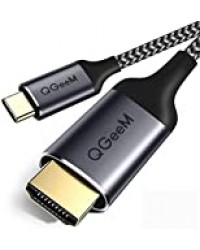 QGeeM USB C to HDMI Cable Adapter, 6FT Braided 4K@60Hz Cable Adapter(Thunderbolt 3 Compatible)Compatible with iPad Pro,MacBook Pro 2018 iMac,ChromeBook Pixel,Galaxy S9 Note9 S8 Surface Book HDMI USB-C