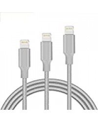Quntis Câble iPhone Certifié en Nylon Tressé【Lot 3, 1m 2m 3m】 Chargeur Original pour iPhone 11 Pro XS Max XR X 8 7 6s 6 Plus 5 Se iPad, Fil Lightning Gris