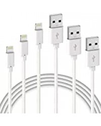 Quntis Lot de 3 Câble de Chargeur iPhone 1m 2m 3m, MFi CERTIFIÉ, Fil Lightning Charge Rapide pour iPhone 11 Pro XS Max XR X 8 7 6S Plus / 8 7 6s 6 5 Se 5C / iPad Pro/AirPods Pro, Cordon Blanc