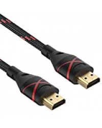 Rankie Câble HDMI, Ethernet, 3D, 4K et Audio Return, Nylon Tressé, 1,8m, Rouge