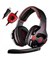 SADES SA903 Lumières pour Les Joueurs PC 7.1 Surround Sound Pro stéréo USB Gaming Headset Bandeau Casques avec Microphone Deep Bass Over-The-Ear Volume Control LED (Noir)