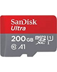 SanDisk Carte Mémoire MicroSDHC Ultra 200 Go + Adaptateur SD, Vitesse de Lecture Allant Jusqu'à 100MB/S, Classe 10, U1, Homologuée A1