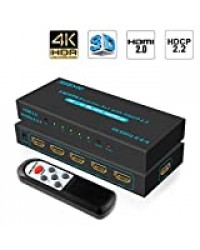 SGEYR 5x1 HDMI Switch 5 Entrées 1 Sortie Commutateur HDMI Intelligent à 5 Ports Sélecteur HDMI Répartiteur Charge HDCP2.2 4K@60Hz HDR 1080P 3D pour Xbox PS4 Pro/PS3