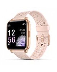 Smartwatch Femme, Ecran Tactile Complet Etanche Montre Connectée Fitness Tracker avec Fréquence Cardiaque Dormir Moniteur SMS Appel Notification Montre Intelligente pour iPhone Android