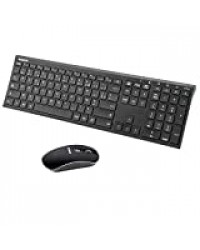 Sonkir K-18 Clavier sans Fil et Souris, Ensemble 2.4GHz Ultra-Mince Rechargeable Clavier avec Film Protecteur et 3 Ajustable DPI Souris, 12 Raccourcis multimédias, Batterie Longue Durée (Noir)