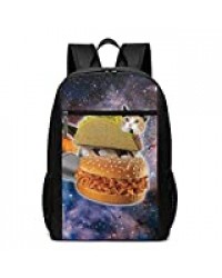 Space Cat Eating Burger Laptop Backpack for Women Men,School College Backpack Travel Backpack Fits 17 inch Notebook (12" L X 6.5" W X 17" H in)