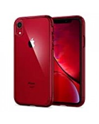 Spigen Coque iPhone XR [Ultra Hybrid] Bumper Rouge Renforcé, Dos Transparent Rigide, Protection AIR Cushion aux 4 Coins, Coque Compatible avec iPhone XR - Rouge