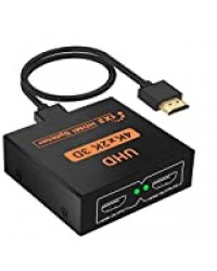 Splitter HDMI 1 in 2 Out 3D 4K 1080P HDMI Distributeur Splitter 1 x 2 HDCP 1.4 HDMI Distribution Amplificateur avec câble USB Compatible PC PS3 HDTV Blu-Ray Projecteur DVD etc (Noir)