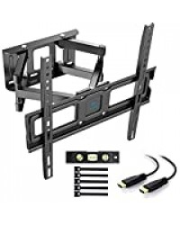 Support Murale TV Inclinable Pivot et Rotation - Mouvement Complet pour téléviseurs VESA 400x400mm à écran Plat LCD LED de32 à 55" - Capacité de 45 kg avec câble HDMI et Niveau à Bulle