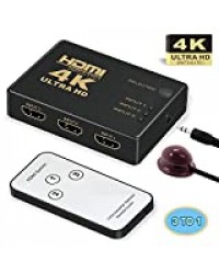 Switch HDMI, GANA HDMI Switch Commutateur HDMI 3 vers 1 Sélecteur HDMI 4K/1080p 3D Adaptateur HDMI Splitter avec Télécommande pour Xbox/PS3/PS4/Apple TV/Roku/Fire TV/Lecteur DVD Blu-Ray 3 in 1 Out