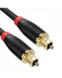 Syncwire Cable Optique Audio Numérique Cordon Fibre Optique Toslink Digital 24K Platinum Male à Male pour HiFi Home Cinéma, Sound Bar, TV, PS4, Xbox, Amplificateur, Playstation, Freebox - 1.8M Noir