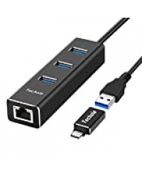Techole Hub USB 3.0, 3 Ports USB en Aluminium 5Gbps avec Adaptateur Réseau Gigabit Ethernet RJ45, 1000Mbps, Adaptateur USB C pour Chromebook Mac et Autres Périphériques