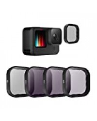 TELESIN Lot de 4 filtres d'objectif CPL ND8 ND16 ND32 compatibles avec GoPro Hero 9 Noir, Densité neutre et polarisant Kit de filtres d'objectif pour Go Pro 8 Accessoires