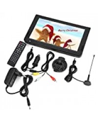 Téléviseur Portable, Téléviseur à écran Large Portable 10 Pouces, Tuner TV numérique pour Voiture avec DVB-T/T2, 1024x600p, VTT avec antennes détachables, Prise en Charge (EU Plug)