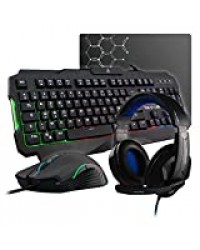 THE G-LAB Combo ARGON E - Ensemble Gaming 4 en 1 - Clavier Gamer AZERTY Rétroéclairé, Souris Gamer 3200 DPI, Micro Casque Gaming, Tapis de Souris Antidérapant - Pack Gamer PC PS4 Xbox One Mac