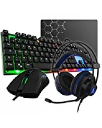 THE G-LAB Combo GALLIUM E - Ensemble Gaming 4 en 1 - Clavier Gamer AZERTY Rétroéclairé, Souris Gamer 2400 DPI, Micro Casque Gaming, Tapis de Souris Antidérapant - Pack Gamer PC PS4 Xbox One Mac