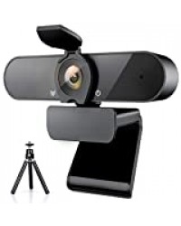 THUSTAR Webcam 1080P, Caméra Web avec Microphone et Trépied et Couvercle de Confidentialité, Webcam pour Ordinateur Portable Full HD Webcam Panoramique à 360 Degrés pour I'enregistrement, Les Appels