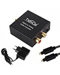 Tiancai Convertisseur Numérique-Analogique 192KHz, Toslink Optique SPDIF Coaxial vers RCA R/L et 3.5 mm Jack, avec Adaptateur Secteur et Câble Toslink pour TV HD Blu-Ray PS3 PS4