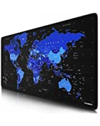 TITANWOLF - Tapis de Souris Gaming Carte du Monde Global Blue 900x400mm - sous-Main Bureau Gamer Planisphère Extra Large XXL en Tissu, Base antidérapante - pour Tous Types de Souris et Claviers