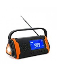 TKOOFN Radio d'Urgence à Manivelle FM AM, Radio de Nouveauté Extérieure Multifonction Solaire avec Affichage LCD + 4000mAh comme Banque de Puissance / Lampe de Poche LED / Lecture de Musique AUX