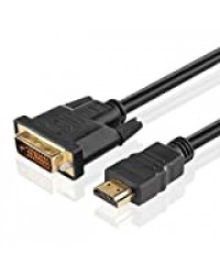 TNP Câble Adaptateur HDMI vers DVI Haute Vitesse (3FT)- Convertisseur bidirectionnel HDMI vers DVI et DVI vers HDMI Connecteur mâle vers mâle supporte la vidéo HD 1080P HDTV