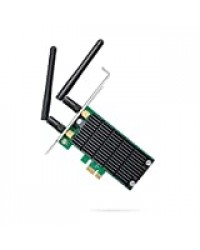 TP-Link Carte WiFi PC PCI Express (PCIe) Adaptateur WiFi bi-bande AC 1200 Mbps, 867 Mbps sur 5 GHz et 300 Mbps sur 2,4 GHz, Antennes détachables, Beamforming, MIMO 2×2 , Noir, Vert, Archer T4E