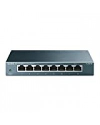 TP-Link Switch Ethernet (TL-SG108) Gigabit 8 RJ45 ports metallique 10/100/1000 Mbps, idéal pour étendre le réseau câblé pour les PME et les bureaux à domicile