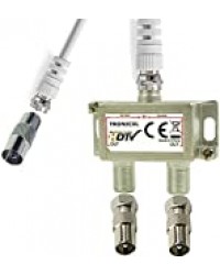 TronicXL 2 Voies Intérieur TV Antenne Splitter Répartiteur d'antenne IEC avec câble et adaptateurs coaxiaux pour TNT SAT télévision par DVB-T2 DVB-C DVB-S Unicable Large Bande 1 Entrée 2 Sortie