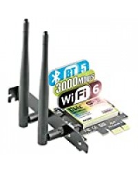 Ubit Carte Réseau PCI-E AX WiFi 6 sans Fil 2974 Mbps| Bluetooth 5.0 | MU-MIMO | OFDMA 160MHz | Ultra-Faible Latence | Compatibilité Win 10 64bit