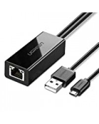 UGREEN Adaptateur Réseau Micro USB vers RJ45 Ethernet Compatible avec Chromecast Google Home Micro USB TV Stick Mini USB Câble Alimentation 1M