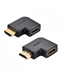 UGREEN Lot de 2 Adaptateur HDMI Coudé 90 et 270 Degrés Connecteur HDMI 2.0 Coude HDMI Mâle vers Femelle 4K 3D Compatible avec TV Mural PS4 PS3 Xbox One