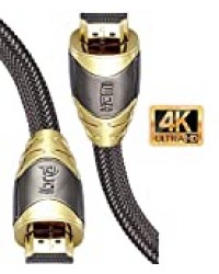 Ultra HD 4k HDMI Câble | High Speed par Ethernet | Full HD 1080P / 2160P / Professionnel / 3D TV / PS4 / ARC et CEC | Câble Triple Blindage - Connecteurs plaqués - 2M Ibra Or de luxe