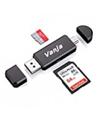 Vanja Lecteur de Carte Mémoire, SD/Micro SD Lecteur de Carte et Micro USB OTG à USB 2.0 Adaptateur avec Standard USB Micro USB Connecteur pour PC, Notebook et Smartphone avec Fonction OTG