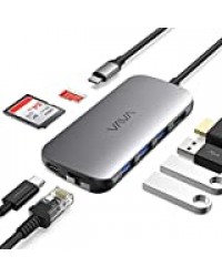 VAVA Hub USB C 8 en 1 Ethernet RJ45 1Gbps, HDMI 4K UHD/Full HD 1080p, Lecteur Carte SD/TF 3.0, 3 x USB 3.0, USB C PD 60W pour iPad Pro 2018/MacBook Pro/MacBook Air 2018/Portables/Tablettes avec USB C