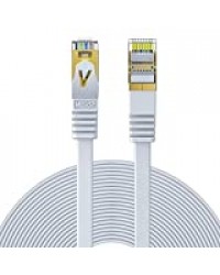 Veetop 10m Cable Ethernet Rj45 Plat Cat 7 Câble De Réseau 10 Gigabit/s Blanc