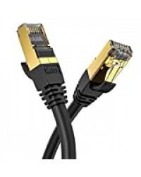 Veetop Cable Ethernet LAN Cat 8 RJ45, Câble Réseau SFTP Vitesse 40 Gbps / 2000Mhz 1m Noir
