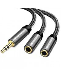 Victeck Câble Audio Splitter stéréo Double Jack avec Prise Jack 3,5 mm mâle vers 2 Prises Jack 3,5 mm Femelles Longueur 25 cm, Incompatible avec Le Microphone