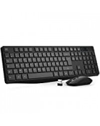 VicTsing Clavier Souris sans fil, Ensemble Clavier Compact Chiclet AZERTY 105 Touches Anti-Éclaboussure, Souris Silencieuse Ultra Mince, 12 Raccourcis multimédias pour PC, Ordinateur Bureau/Portable