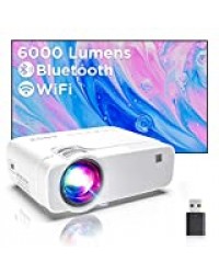 Vidéoprojecteur WiFi, ABOX Projecteur Portable 6000 Lumens avec Haut-parleur HIFI 1080P Supporté Retroprojecteur Home Cinéma 300'' Display Compatible avec Telephones/PC/TV Box/PS4/Chromecast-Blanc