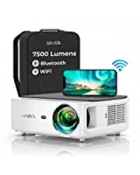 Vidéoprojecteur WiFi Bluetooth Full HD 1080P, YABER V6 7500 Lumens Projecteur WiFi Portable Soutiens 4K, Correction Trapézoïdale à 4 Points, Zoom -50%, Rétroprojecteur Home Cinéma & Présentation PPT