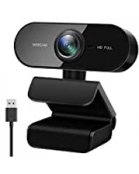 Webcam 1080P, Full HD 1920*1080P Caméra Web USB avec Auto Focus, Microphone Stéréo, 360° Rotation, Plug & Play, Webcam PC la Diffusion en Continu, Les Appels Vidéo, L'étude en Ligne et la Conférence