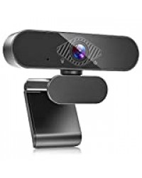 Webcam pour PC avec Microphone Stéréo, 1080P Full HD Caméra Web USB avec Auto Focus, Micro Antibruit et 360° Rotation pour Chat Vidéo et Enregistrement, Compatible avec Windows, Mac et Android (Noir)