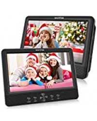 WONNIE 10.5 ’’ Double Lecteur DVD Portable Voiture 1024 * 600 avec de Puissants Haut-parleurs stéréo, Batterie Rechargeable Intégrée de 5 Heures, Prise en Charge USB/SD/AV in/AV Out