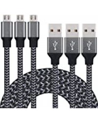 Xcords Cble Micro USB Chargeur Samsung - [Lot de 3, 2M] en Nylon Tressé Cble Micro USB Chargeur pour Samsung, Nexus, LG, Huawei, Smartphones Android et Plus (Carbone et Noir)